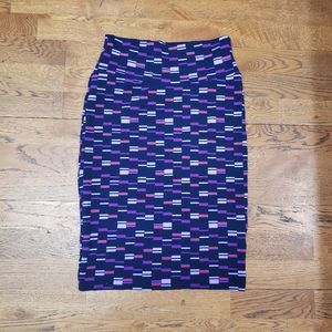 Lularoe Women’s Cassie Navy with Geometric  Design Pencil Skirt